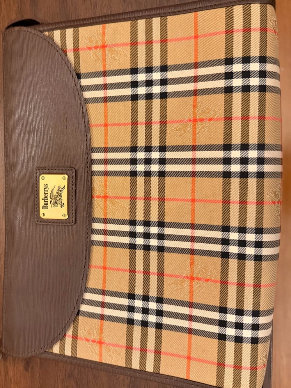 Burberry Tan Check Clutch with Brown Leather Trim